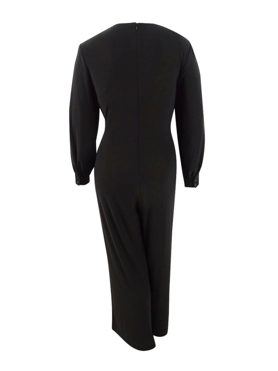 ADRIANNA PAPELL Women's Long Sleeve Wide Leg Evening Jumpsuit Plus Black Size 24W