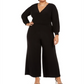 ADRIANNA PAPELL Women's Long Sleeve Wide Leg Evening Jumpsuit Plus Black Size 24W