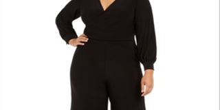 ADRIANNA PAPELL Women's Long Sleeve Wide Leg Evening Jumpsuit Plus Black Size 24W