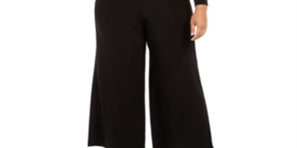 ADRIANNA PAPELL Women's Long Sleeve Wide Leg Evening Jumpsuit Plus Black Size 24W