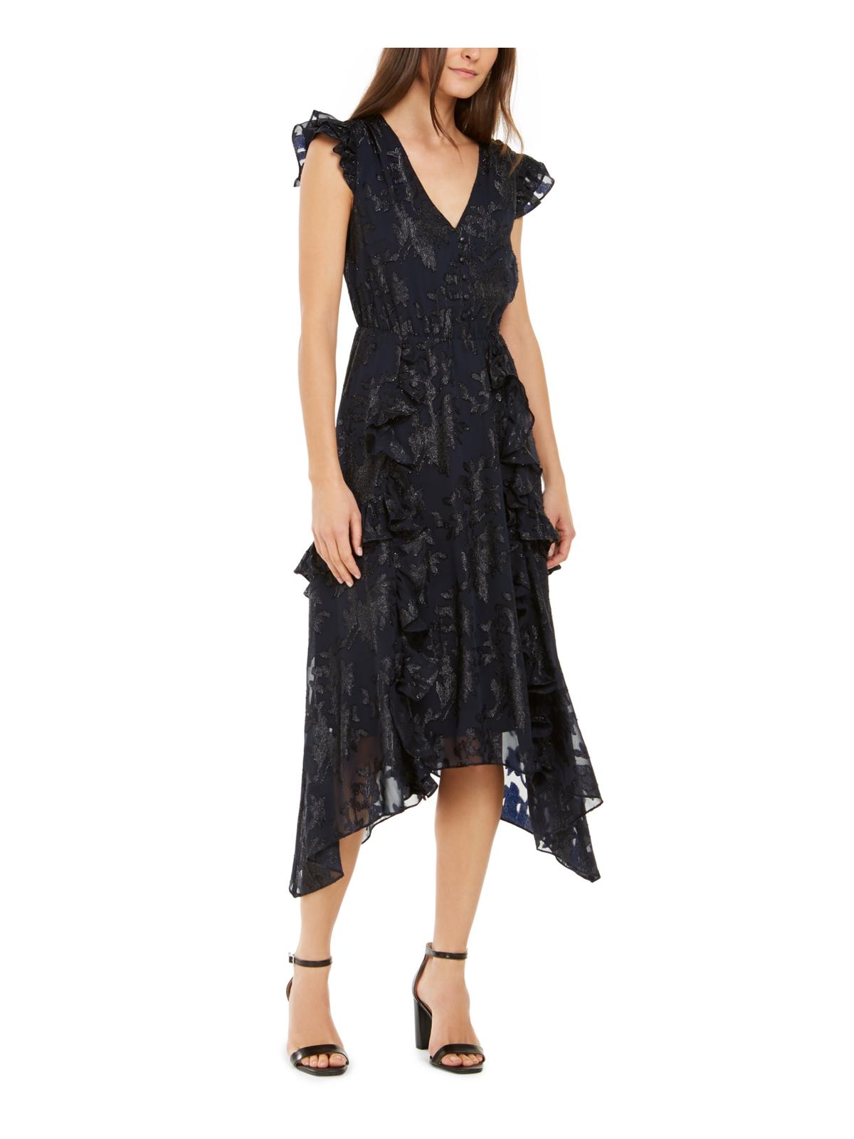 INC  Women's Ruffle Button-Front MIDI Shift Dress Navy 2XL