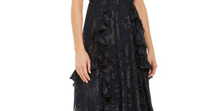 INC  Women's Ruffle Button-Front MIDI Shift Dress Navy 2XL