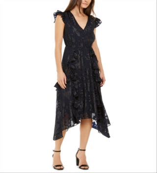 INC  Women's Ruffle Button-Front MIDI Shift Dress Navy 2XL