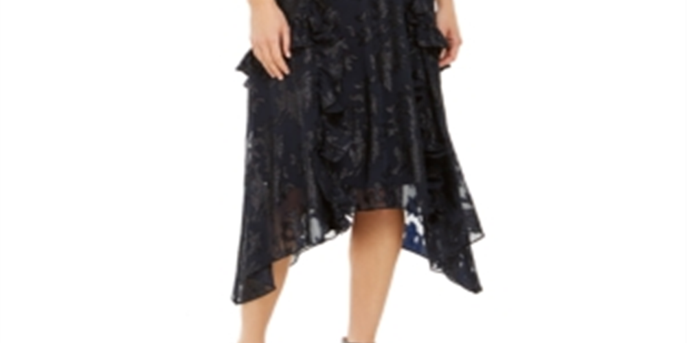 INC  Women's Ruffle Button-Front MIDI Shift Dress Navy 2XL