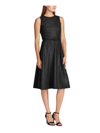 RALPH LAUREN Women's  Sleeveless Jewel Neck Below the Knee Evening Fit + Flare Dress Black Size 12