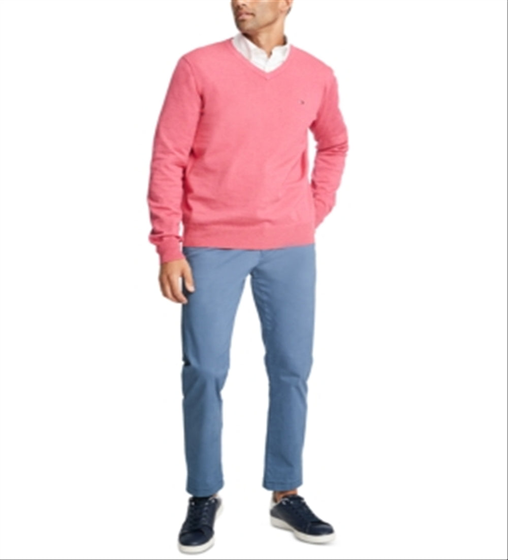 Tommy Hilfiger Men's Signature Regular-Fit Solid V-Neck Sweater Pink Size Large