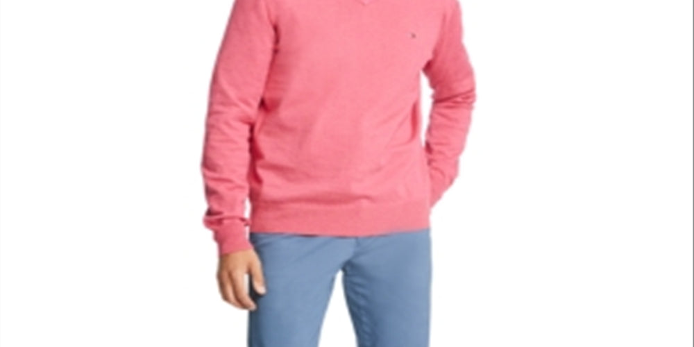 Tommy Hilfiger Men's Signature Regular-Fit Solid V-Neck Sweater Pink Size Large