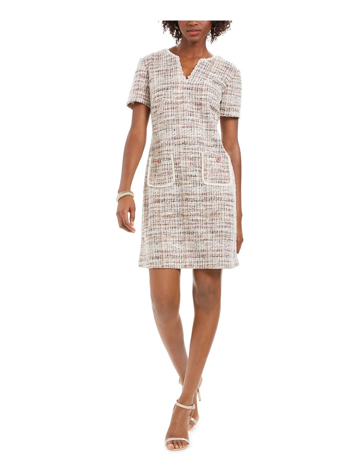 Connected Apparel Women's Tweed Pocket Detail Dress  Orange Red Size 12