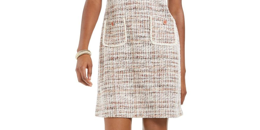 Connected Apparel Women's Tweed Pocket Detail Dress  Orange Red Size 12