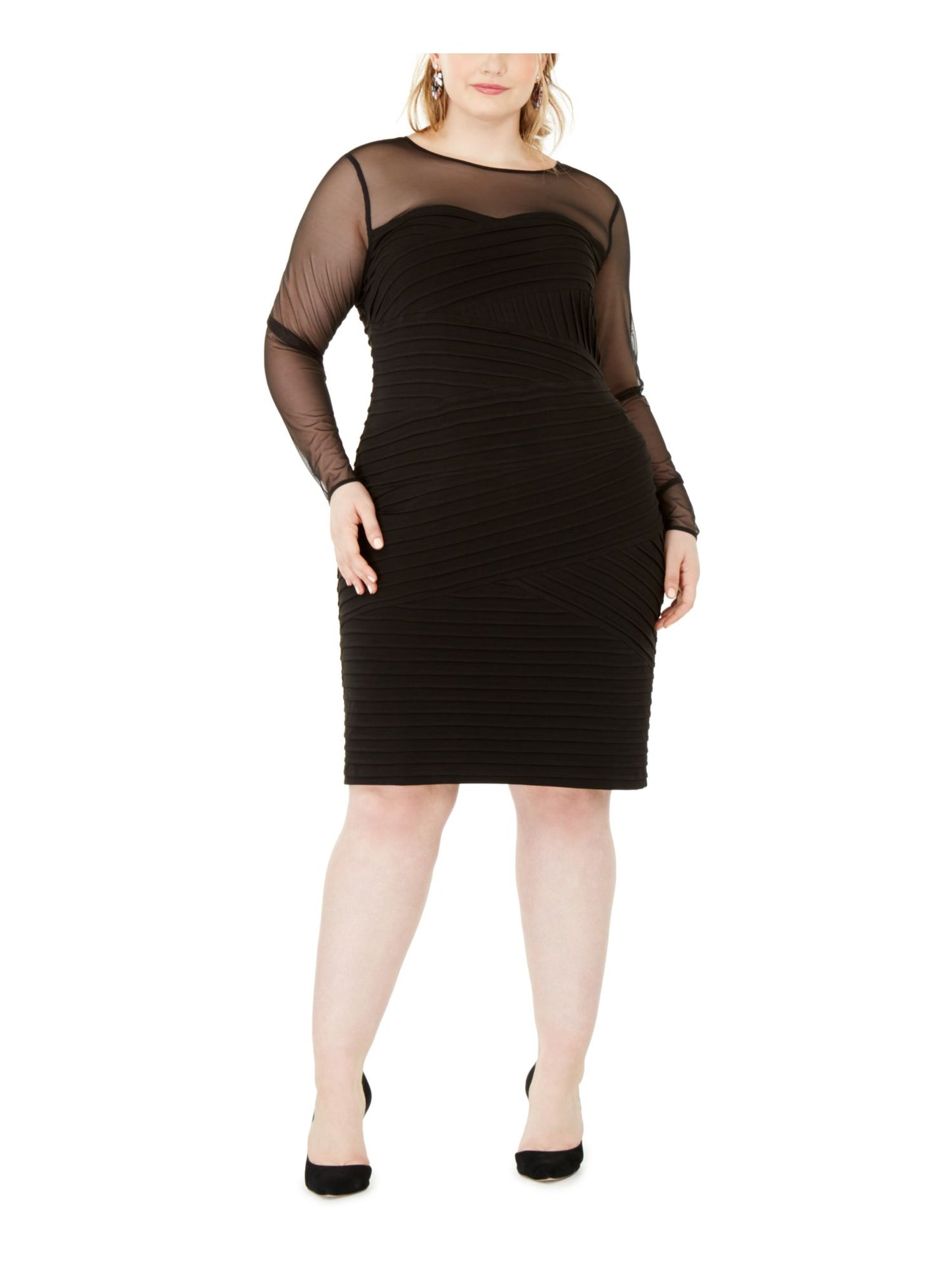 Calvin Klein Women's Plus Size Illusion-Detail Bodycon Dress Black Size 16W