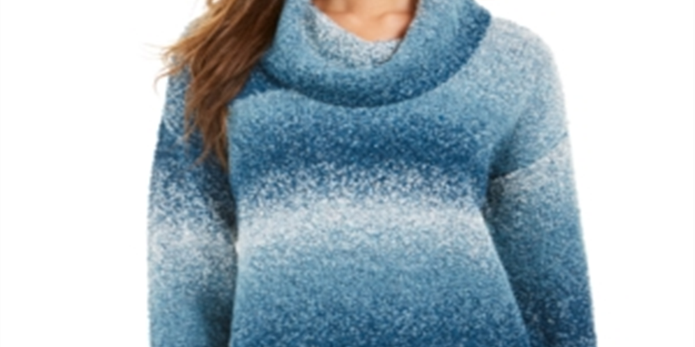 Style & Co Women's Color Block Long Sleeve Turtle Neck T-Shirt Sweater Teal Size Petite Petite