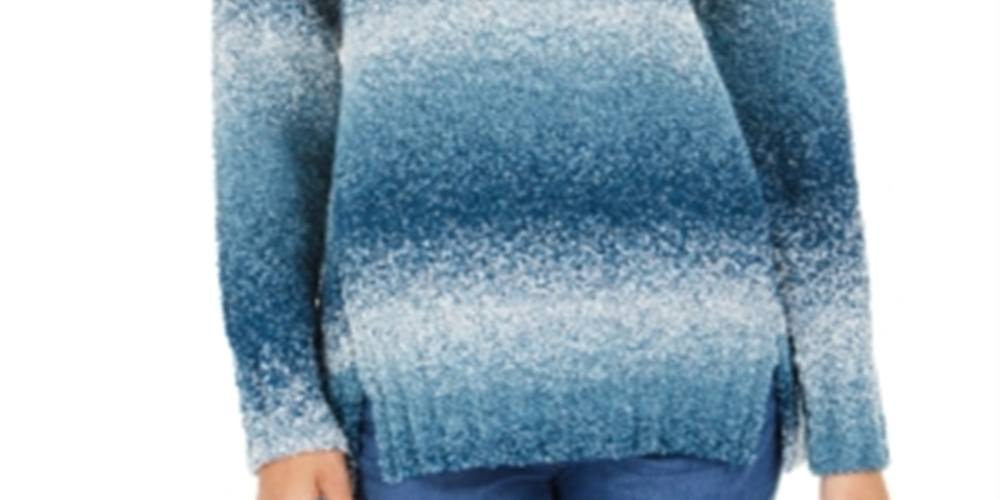 Style & Co Women's Color Block Long Sleeve Turtle Neck T-Shirt Sweater Teal Size Petite Petite