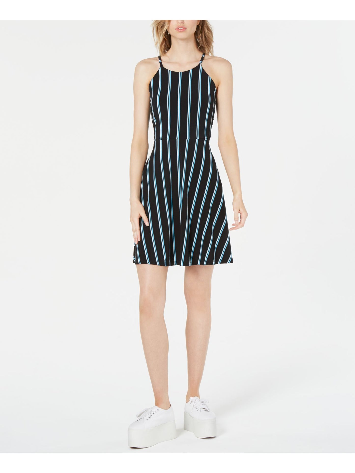 Bar III Women's Halter Striped Casual Dress Black Size Medium