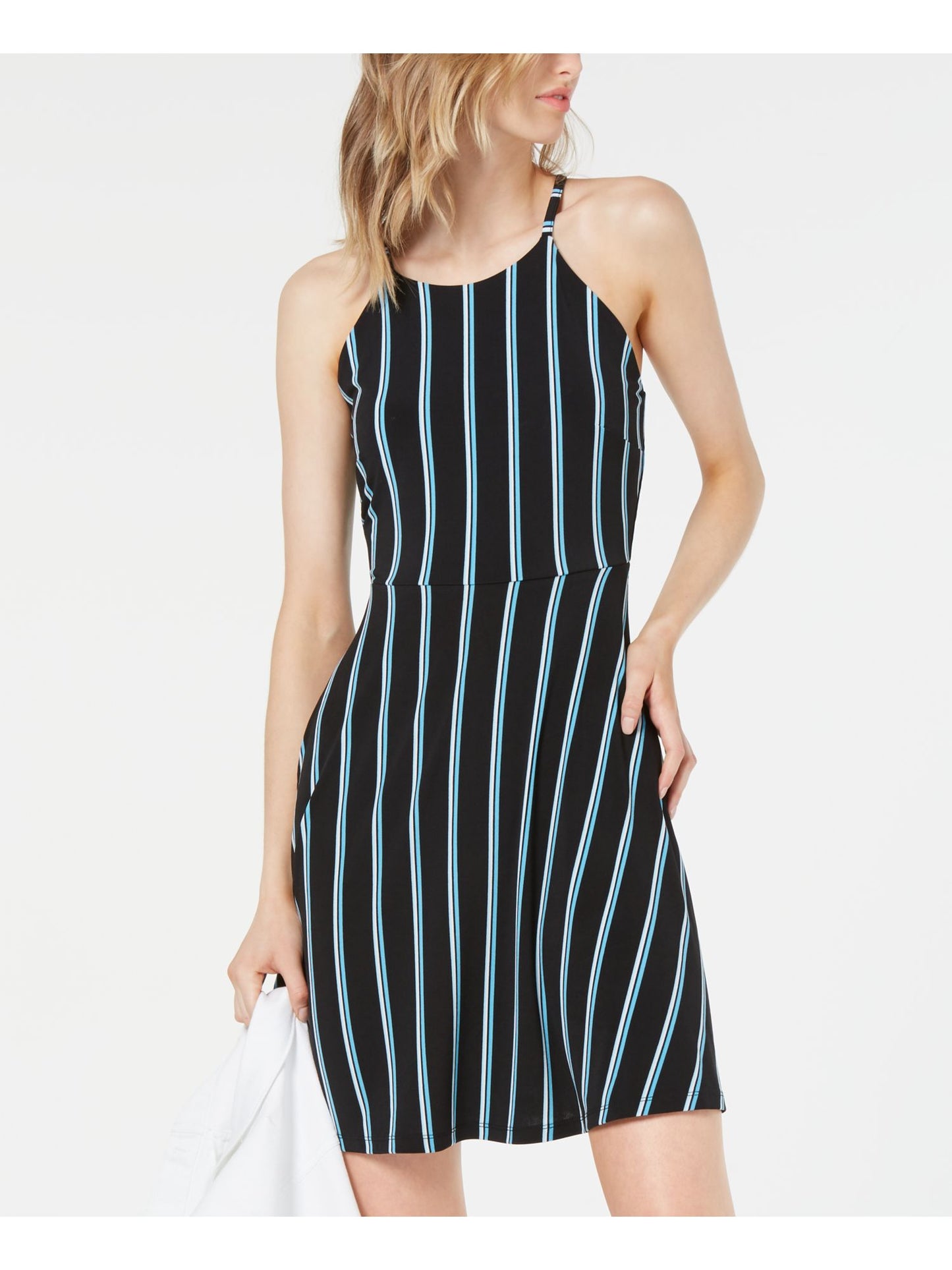 Bar III Women's Halter Striped Casual Dress Black Size Medium