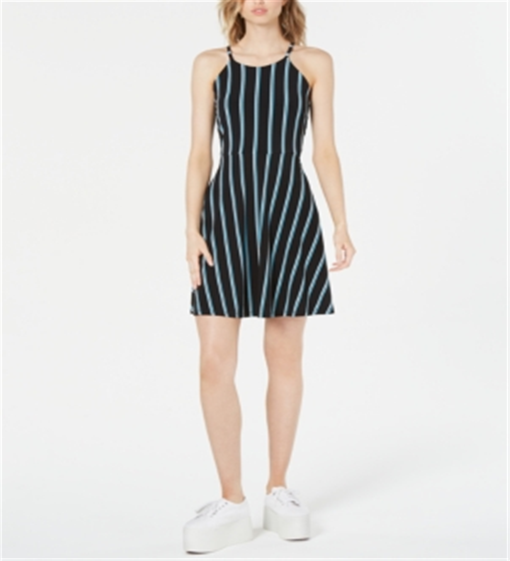 Bar III Women's Halter Striped Casual Dress Black Size Medium