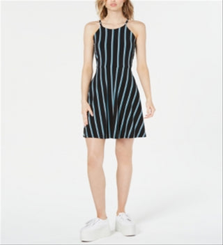 Bar III Women's Halter Striped Casual Dress Black Size Medium