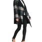 DKNY Womens Black Fringed Check Coat Size M