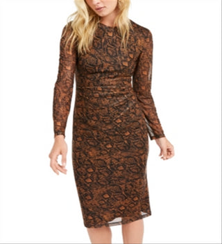 INC International Concepts Women's Snake-Mesh Dress Gold Size 4