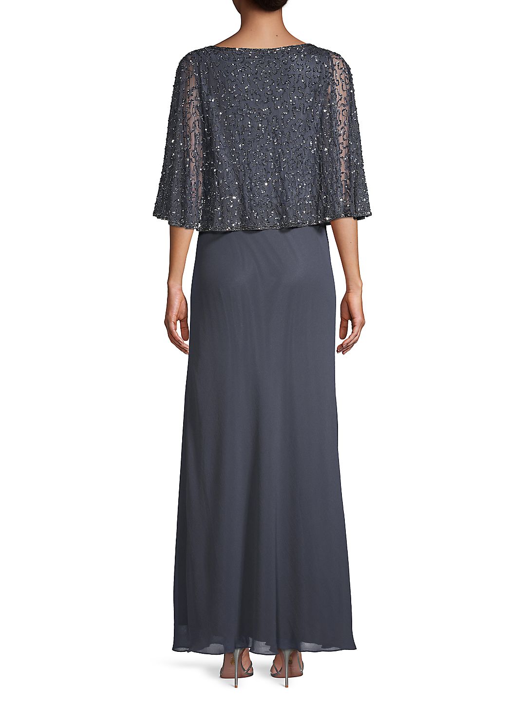 J Kara Women's Sequined Capelet Gown Gray Size 14