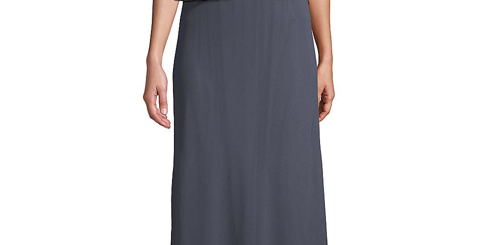 J Kara Women's Sequined Capelet Gown Gray Size 14