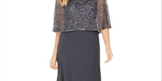 J Kara Women's Sequined Capelet Gown Gray Size 14