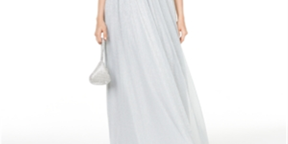 City Studios Juniors' Plunging Metallic Gown Silver Size 3