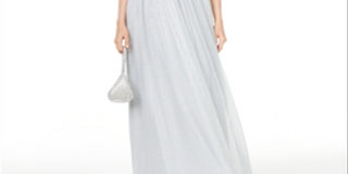 City Studios Juniors' Plunging Metallic Gown Silver Size 3