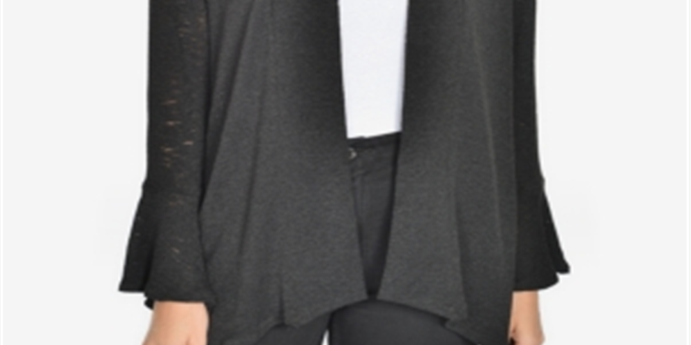 Ny Collection Women's Draped Bell-Sleeve Cardigan Black Size Small