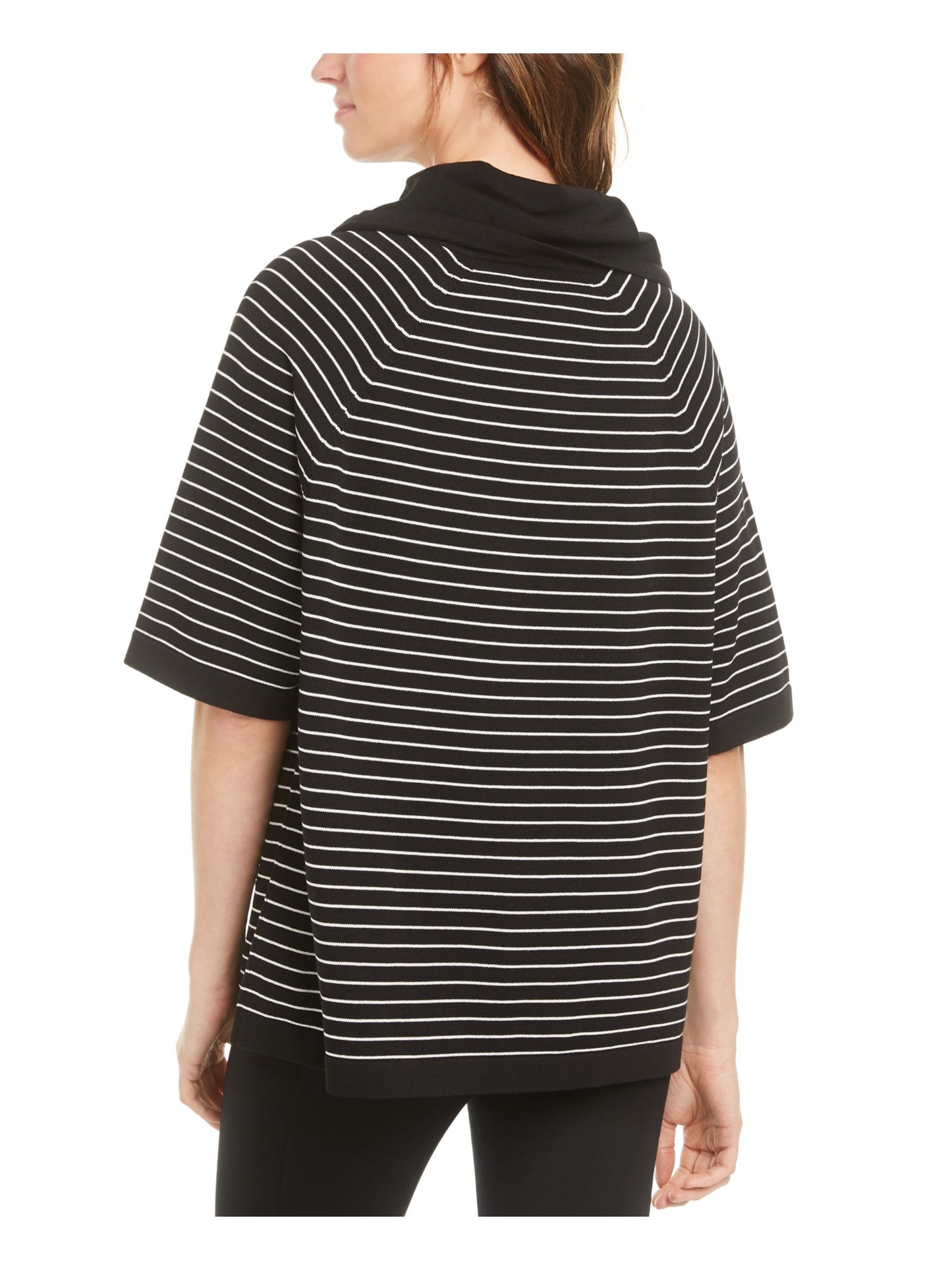 Anne Klein Women's Striped 3/4 Sleeve Cowl Neck Top Black Size XS