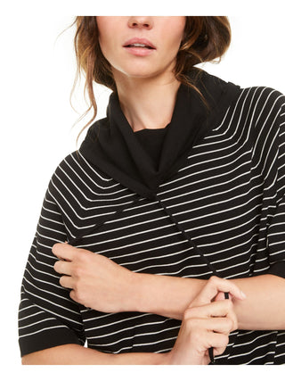Anne Klein Women's Striped 3/4 Sleeve Cowl Neck Top Black Size XS