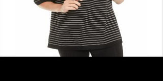 Anne Klein Women's Striped 3/4 Sleeve Cowl Neck Top Black Size XS