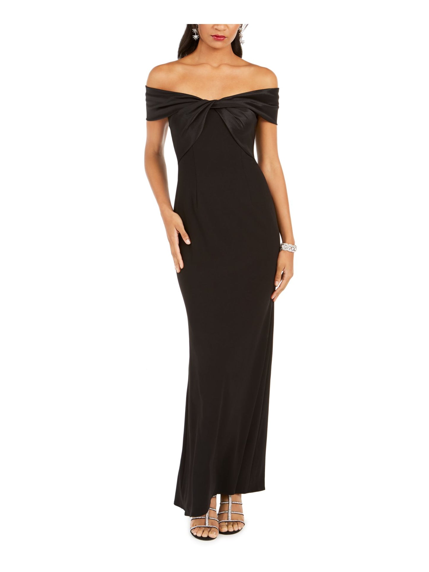 Eliza J Women's Sleeveless Off Shoulder Full Length Pencil Evening Dress Black Size 8