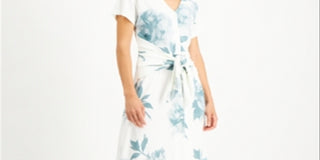 Alfani Women's Floral Print Tie Front Shirtdress Ivory Size M