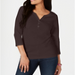 Karen Scott Women's Petite Cotton Henley Shirt  Chocolate  Size Petite M