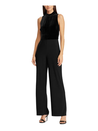 Ralph Lauren Women's Sleeveless Mock Neck Evening Wide Leg Jumpsuit Black Size 10