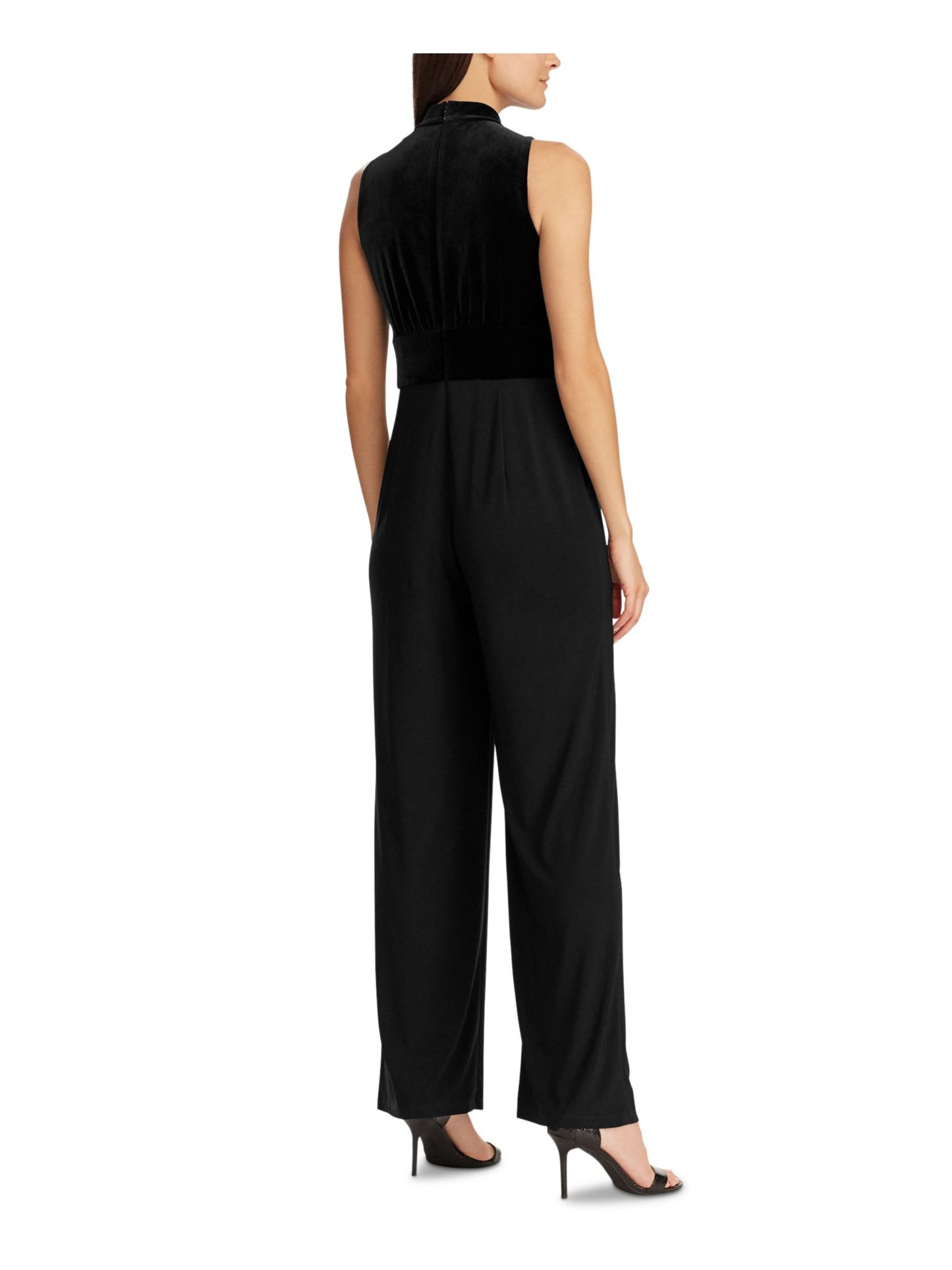 Ralph Lauren Women's Sleeveless Mock Neck Evening Wide Leg Jumpsuit Black Size 10
