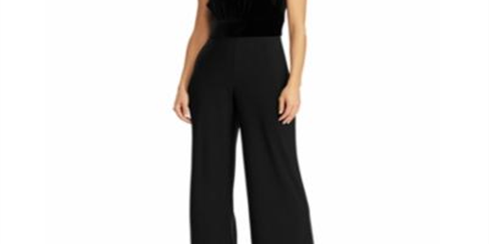 Ralph Lauren Women's Sleeveless Mock Neck Evening Wide Leg Jumpsuit Black Size 10