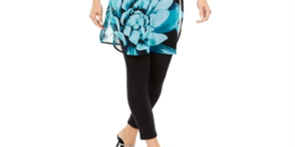 Alfani Women's Petite Floral-Print Tunic  Black Size Petite Medium