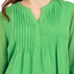 Charter Club Women's Double Ruffle Solid Pintuck Top  Green Size XS