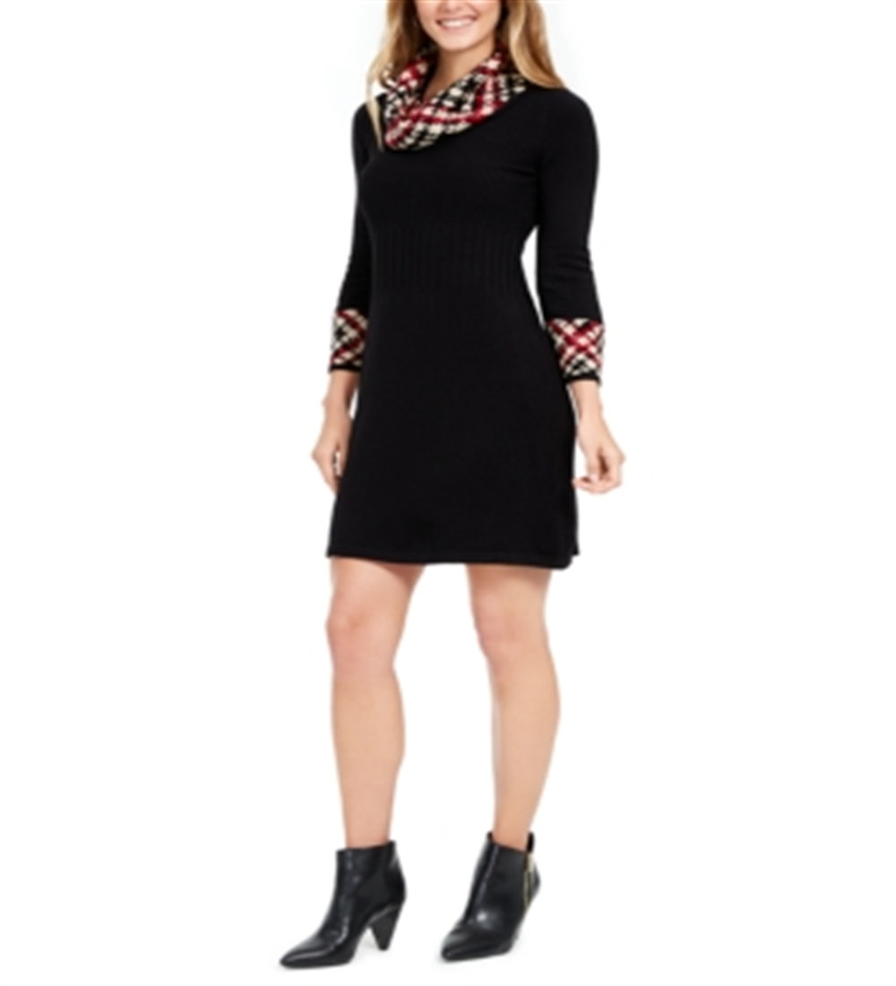 Jessica Howard Women's Print Trim Cowl Neck Dress Black Size Petite S