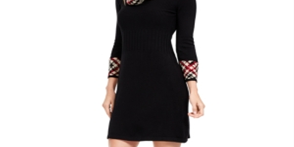 Jessica Howard Women's Print Trim Cowl Neck Dress Black Size Petite S