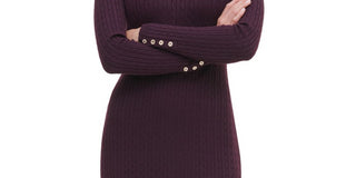 TOMMY HILFIGER Women's  Long Sleeve Cowl Neck Above the Knee Body Con Dress Purple Size Large