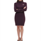 TOMMY HILFIGER Women's  Long Sleeve Cowl Neck Above the Knee Body Con Dress Purple Size Large