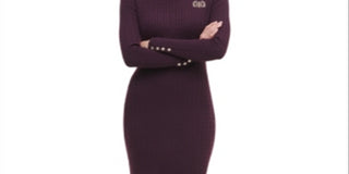 TOMMY HILFIGER Women's  Long Sleeve Cowl Neck Above the Knee Body Con Dress Purple Size Large