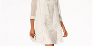 R&M Richards Women's Flyaway Jacket & Beaded Neck Dress Set  White Size 18