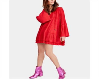 FREE PEOPLE Women's Bell Sleeve Mini Dress Red Size Medium