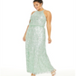 B Darlin Women's Trendy Plus Size Sequined Blouson Gown Green Size 24