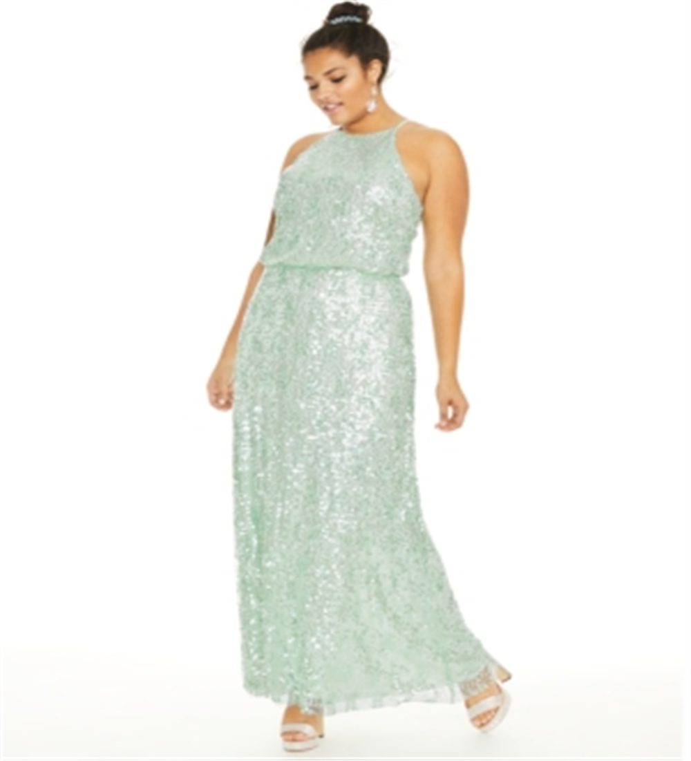 B Darlin Women's Trendy Plus Size Sequined Blouson Gown Green Size 24