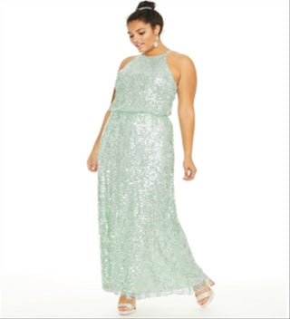 B Darlin Women's Trendy Plus Size Sequined Blouson Gown Green Size 24