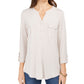 Style & CO Women's Cuffed with Buttons Button up Top Beige Heather  Size Petite XL